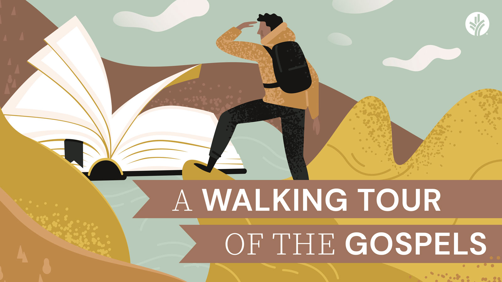 Man exploring with book and landscape.