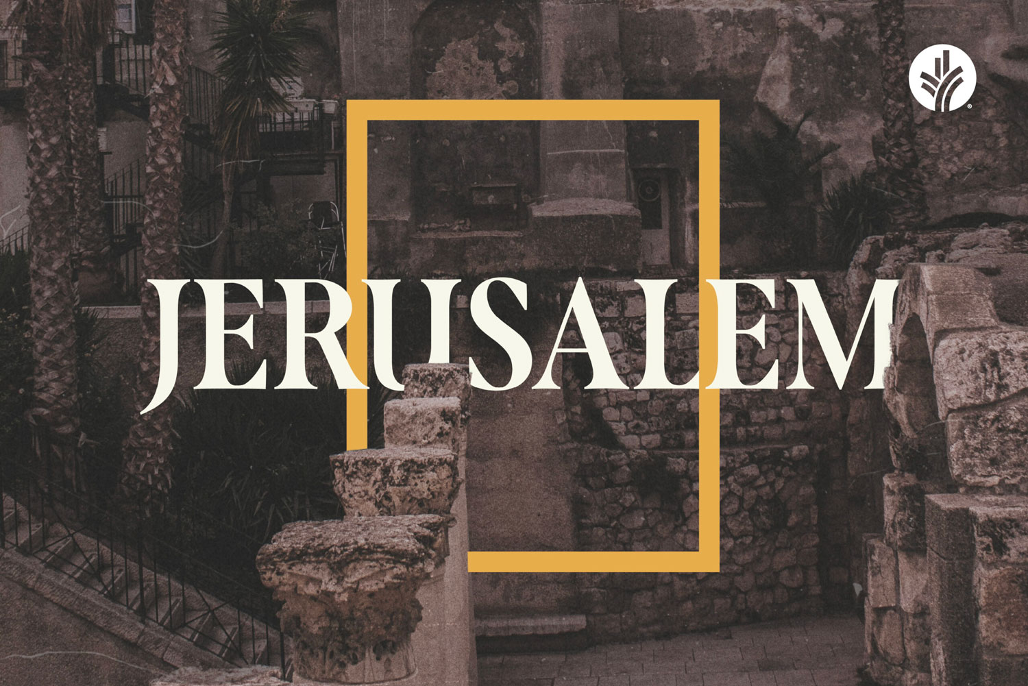 Ancient ruins with a modern design overlay.